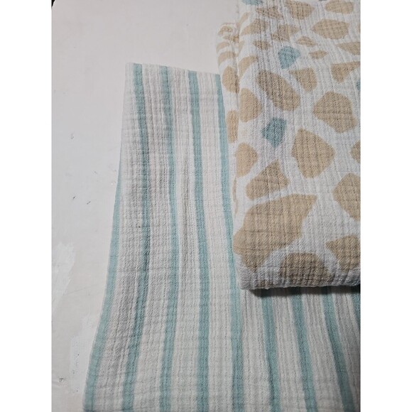 Lot of 2 Swaddlers Aden & Anais Baby Blanket Blue/Green Striped & Giraffe Print - Picture 3 of 5